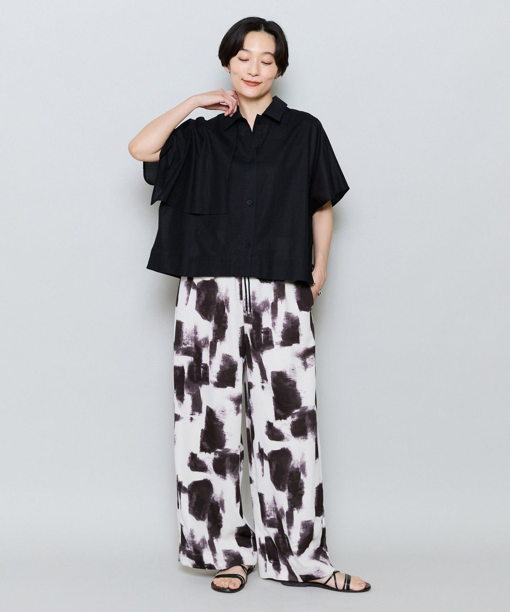 MOGA コットンメッシュドロップショルダーシャツブラウス ブラック