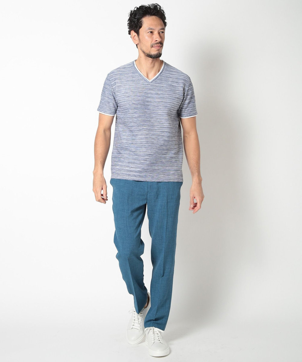MEN'S BIGI 吸水速乾(ABS加工)スラブタックVネックカットソー ネイビー
