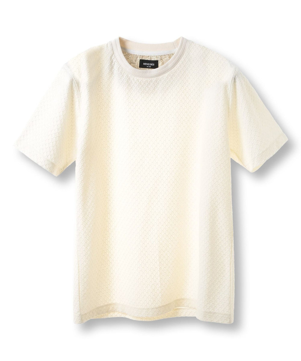 MEN'S BIGI シャーリングジャカードクルーネックカットソー ホワイト