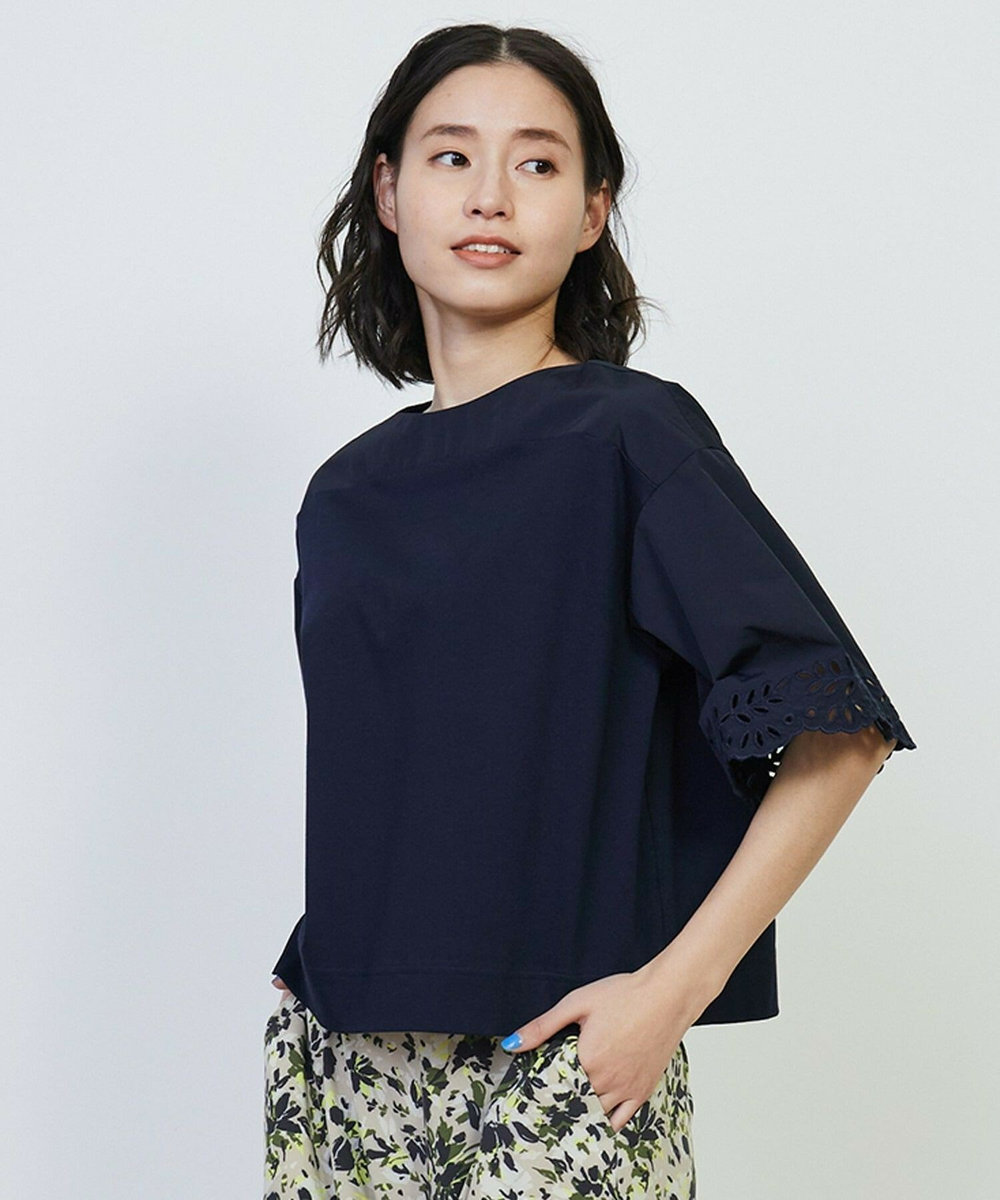 L'EQUIPE 60/1スーピマスムース/ビンテージナイロンタフタカットソー ネイビー
