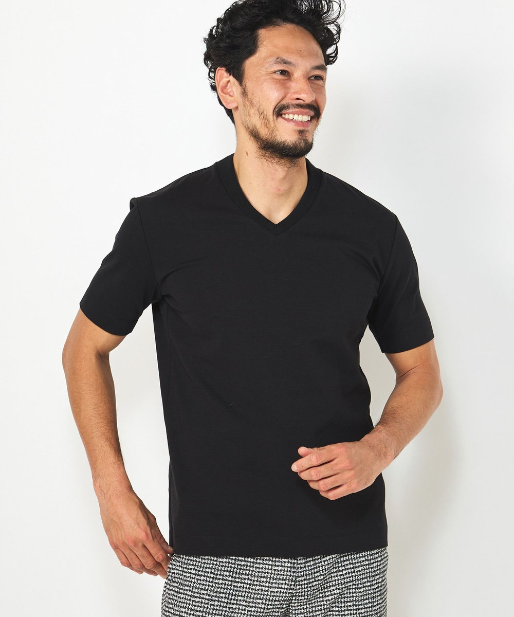 MEN'S BIGI 【ACTIVE TAILOR】シルケットスムースVネックTシャツ ブラック