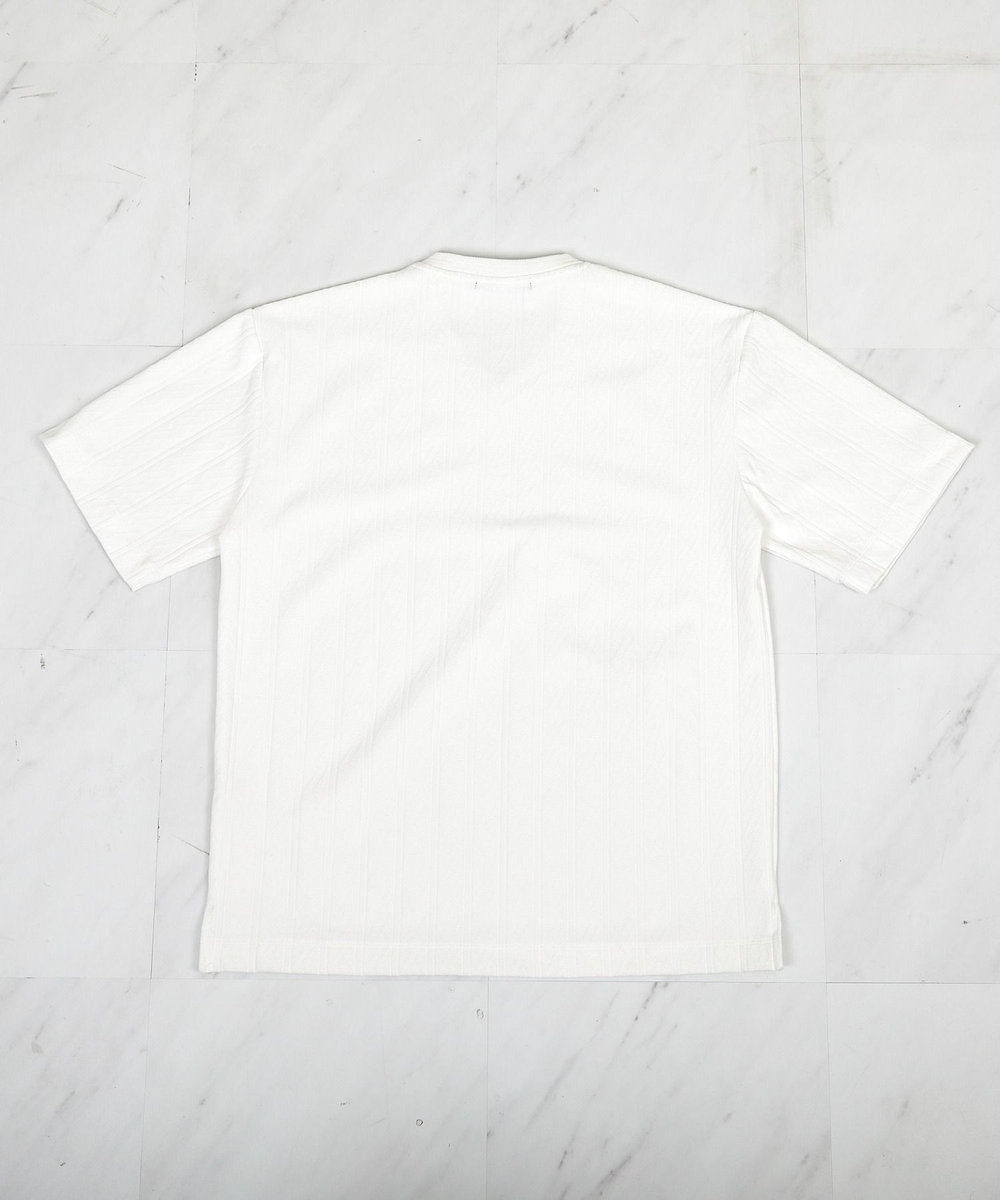UNION STATION ストライプウェーブジャガード VネックTシャツ ホワイト