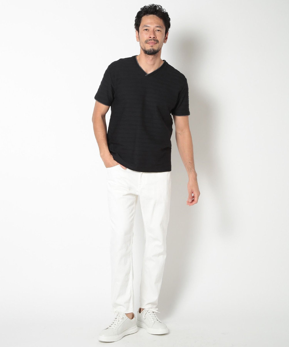 MEN'S BIGI 吸水速乾(ABS加工)スラブタックVネックカットソー ブラック
