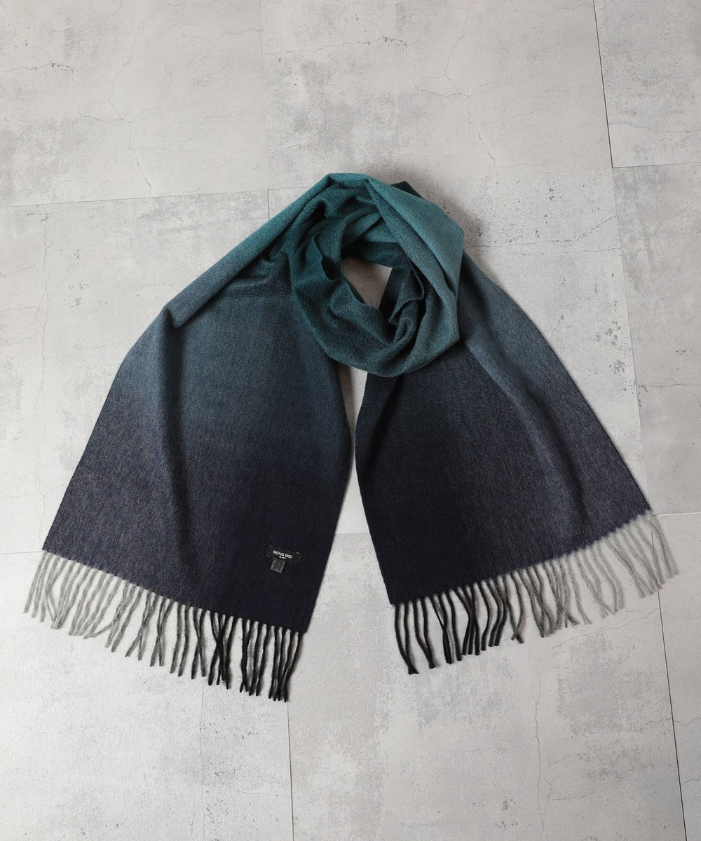 MEN'S BIGI グラデーションチェックカシミヤマフラー ネイビー