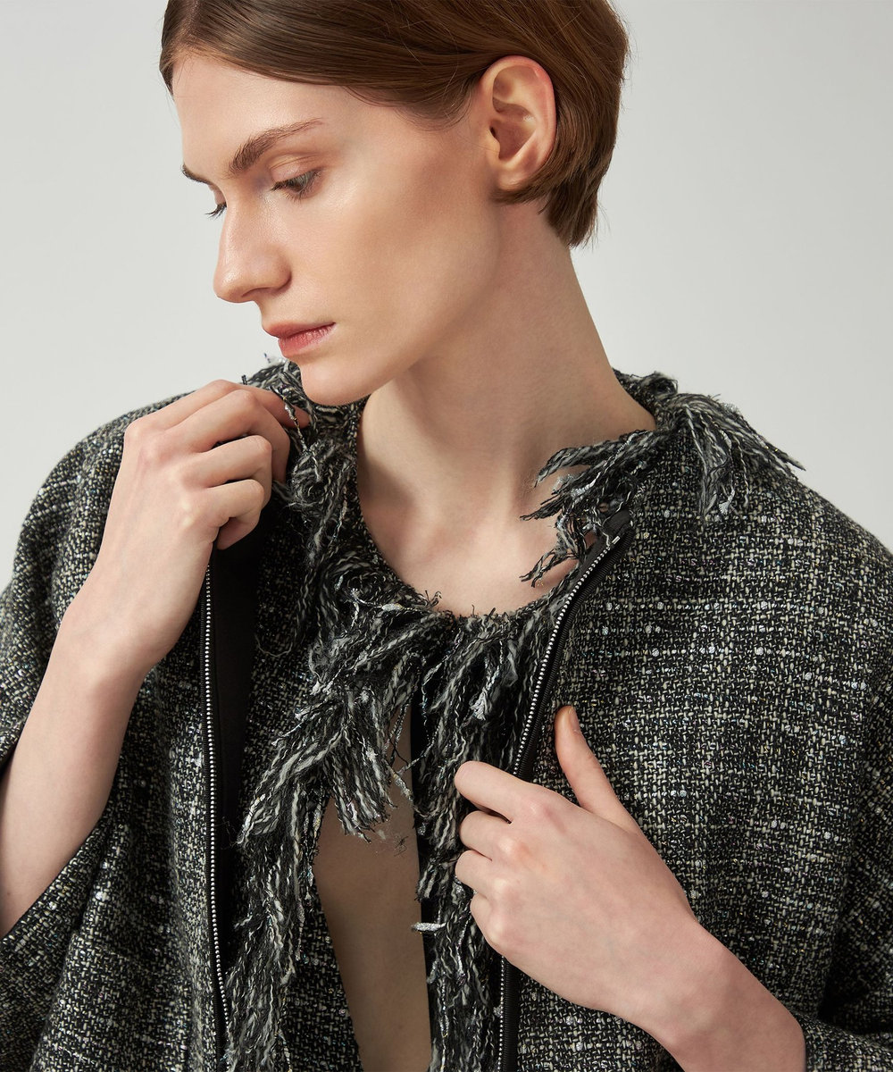DÉPAREILLÉ LAME TWEED PONCHO JACKET / ラメツィードポンチョジャケット ブラック