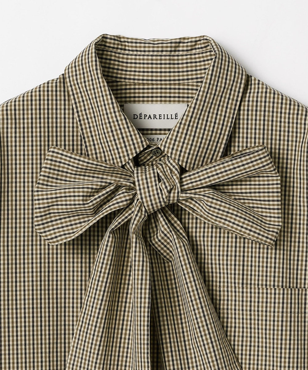 DÉPAREILLÉ CHECK BROAD BOW SHIRT / チェックブロードボウシャツ ブラウン