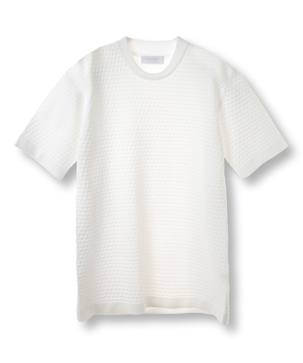 MEN'S BIGI ブリスターニットジャカードカットソー ホワイト