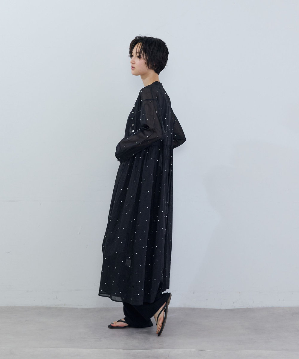 ADIEU TRISTESSE コットンオーガンジードット刺繍ワンピース ブラック