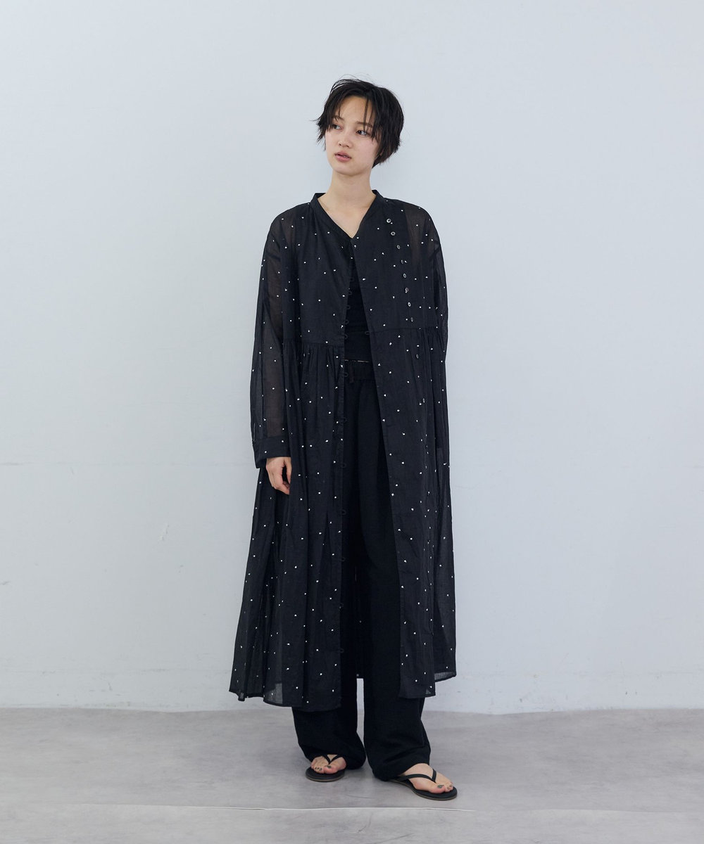 ADIEU TRISTESSE コットンオーガンジードット刺繍ワンピース ブラック