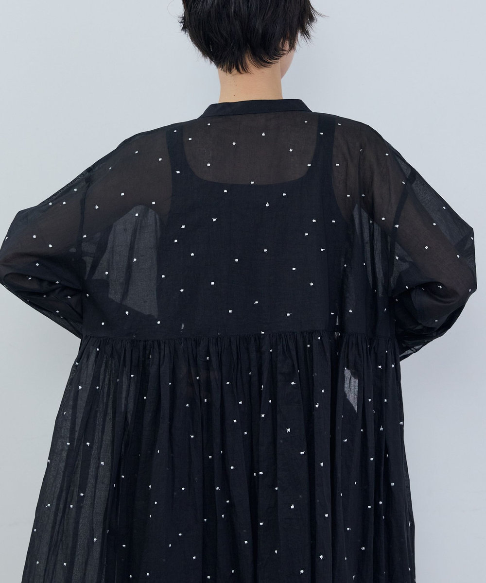 ADIEU TRISTESSE コットンオーガンジードット刺繍ワンピース ブラック