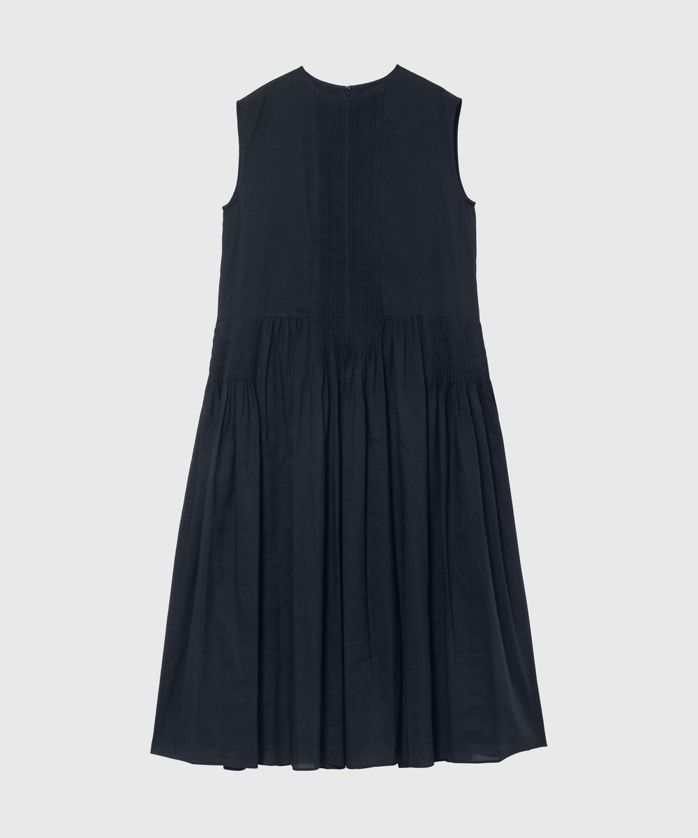 DÉPAREILLÉ RAMIE COTTON PINTUCK SLEEVELESS DRESS / ラミーコットンピンタックスリーブレスドレス ネイビー