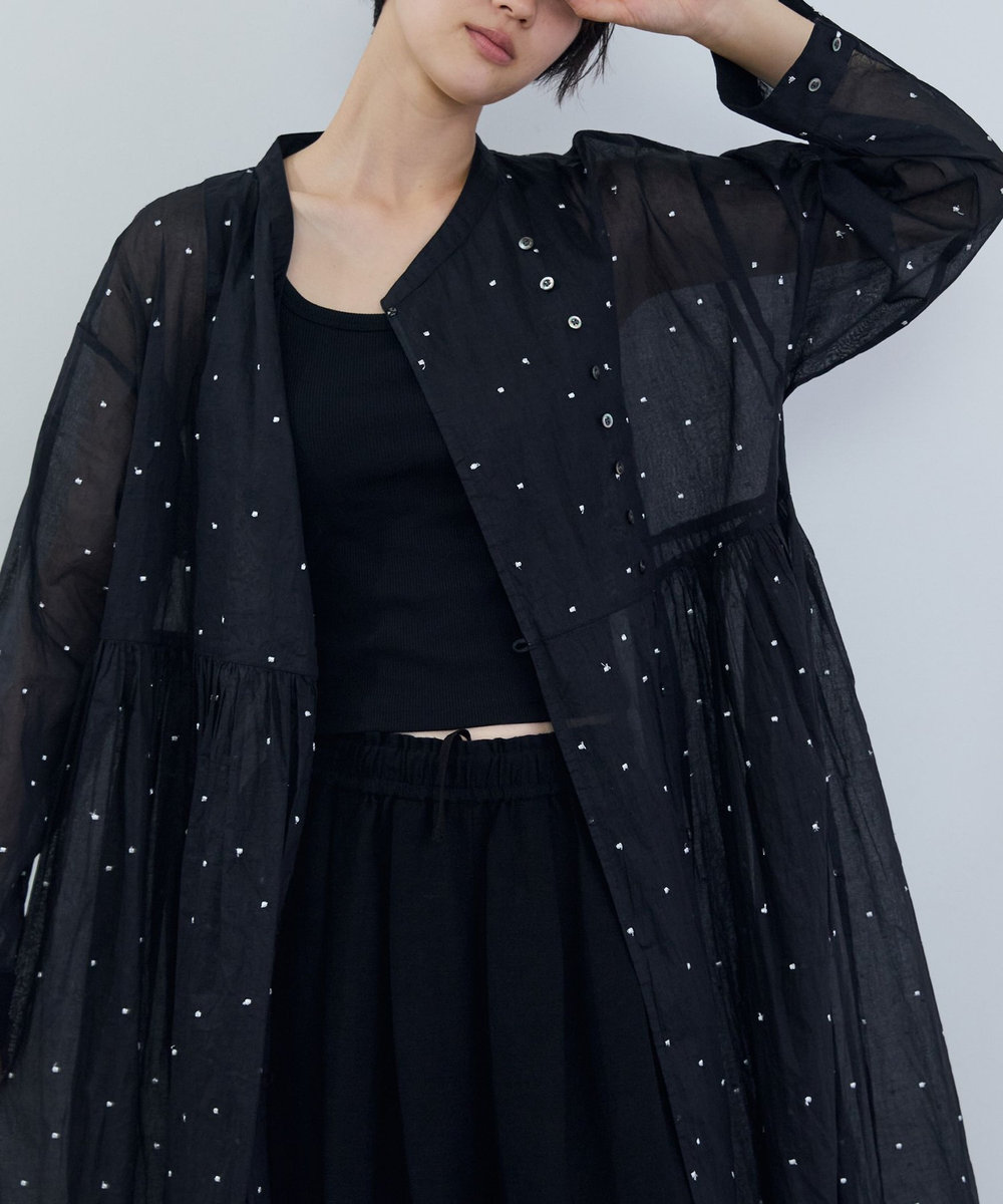 ADIEU TRISTESSE コットンオーガンジードット刺繍ワンピース ブラック