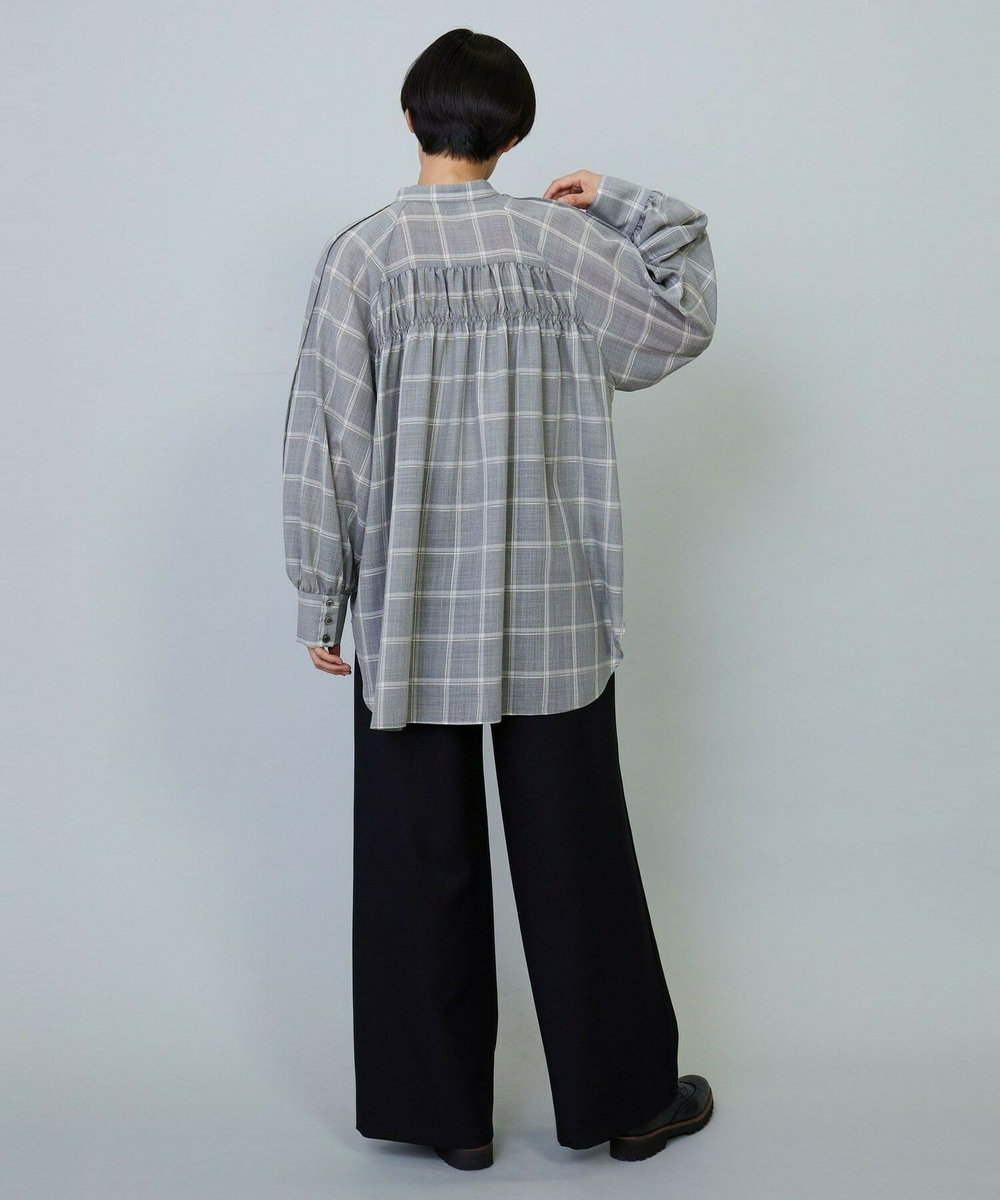 MOGA ウールビエラチェックブラウス グレー