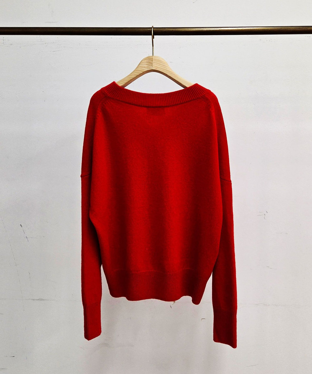 1er Arrondissement ウールカシミアVネックニット レッド