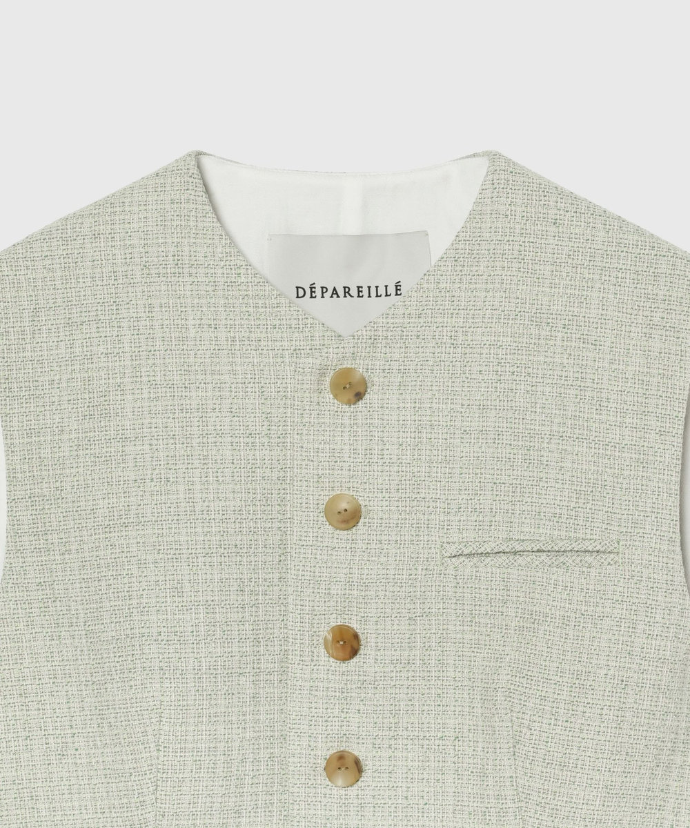DÉPAREILLÉ SLUB TWEED GILET / スラブツィードジレ グリーン