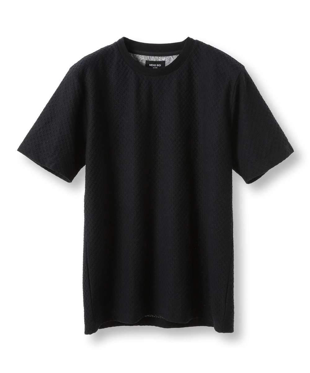 MEN'S BIGI シャーリングジャカードクルーネックカットソー ブラック
