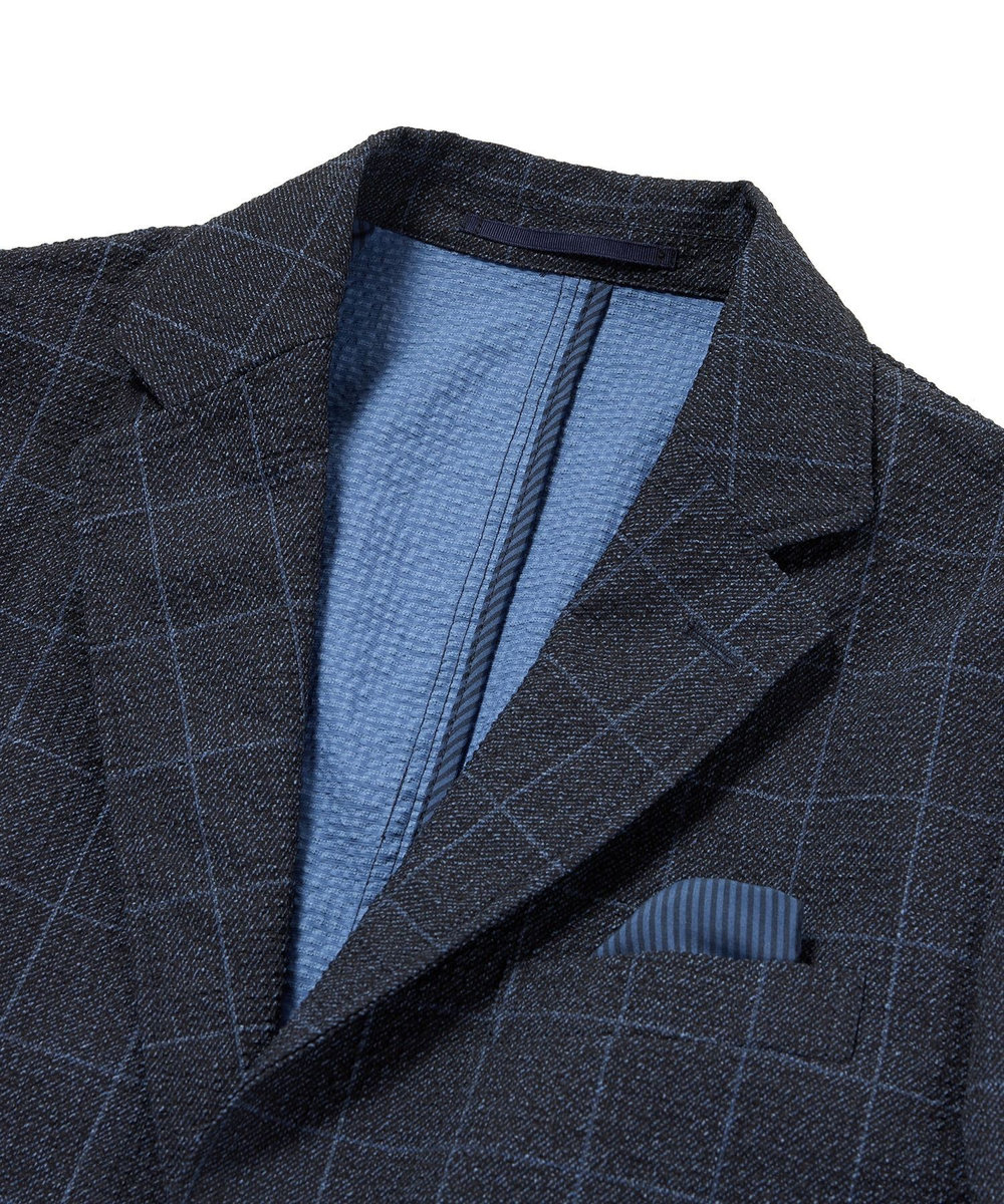MEN'S BIGI 【ACTIVE TAILOR】3Dサッカープリントテーラードジャケット<セットアップ対応> ネイビー