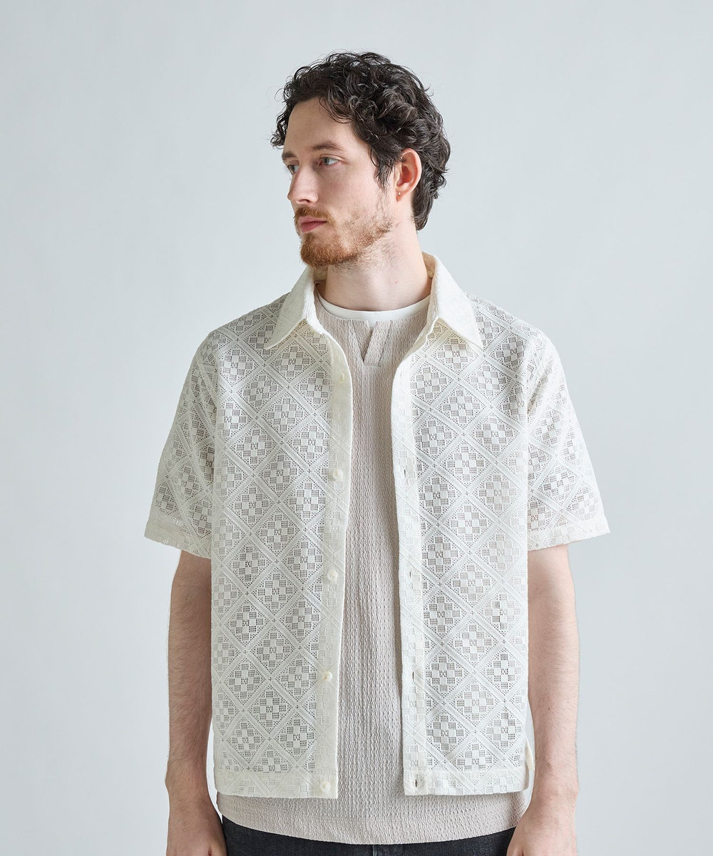 MEN'S BIGI シアージャカード レギュラーカラーシャツ ホワイト