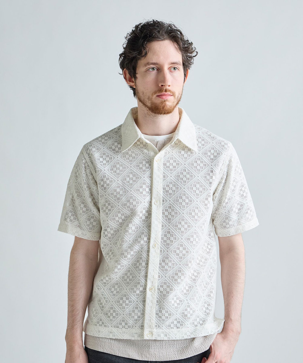 MEN'S BIGI シアージャカード レギュラーカラーシャツ ホワイト