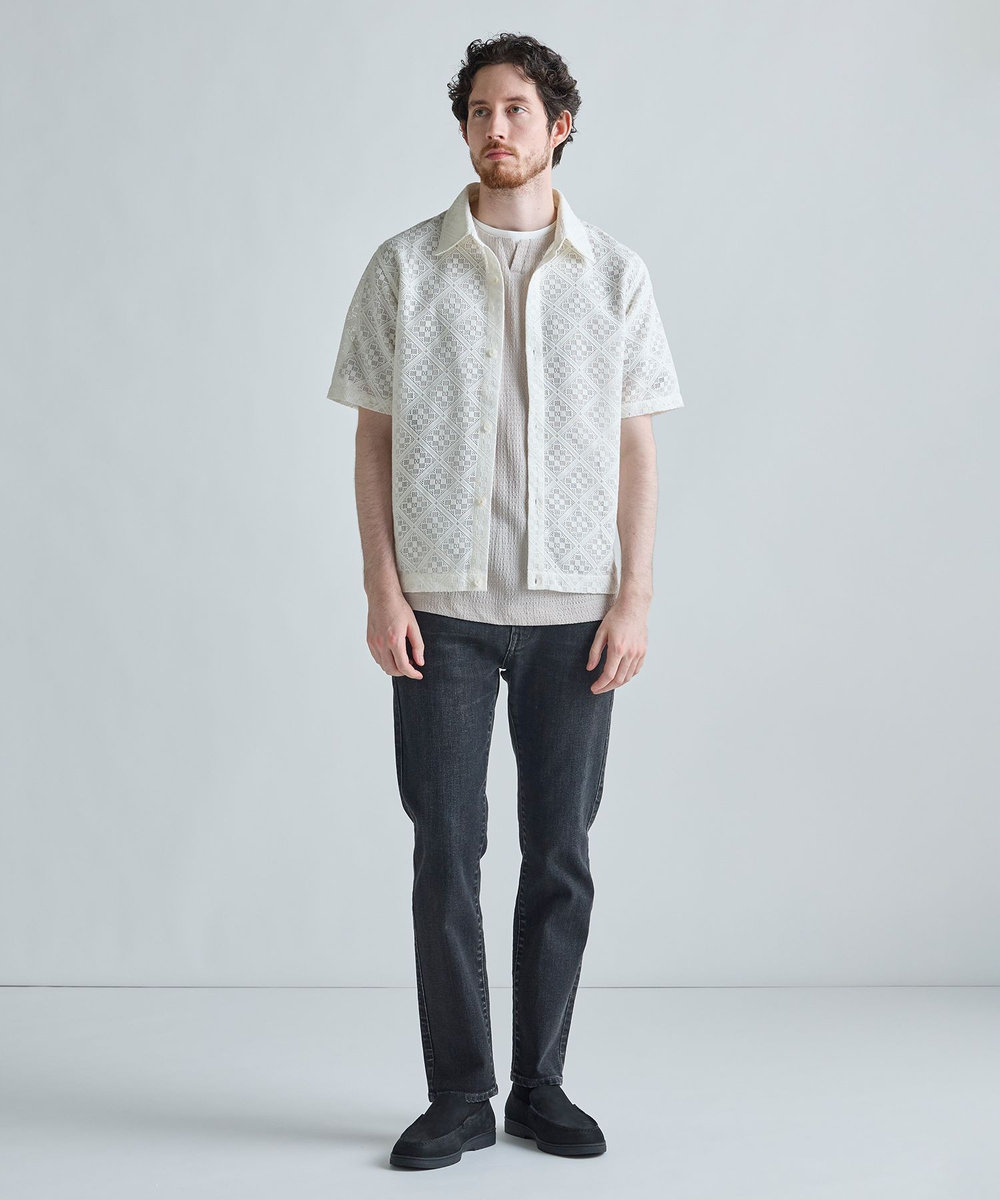 MEN'S BIGI シアージャカード レギュラーカラーシャツ ホワイト