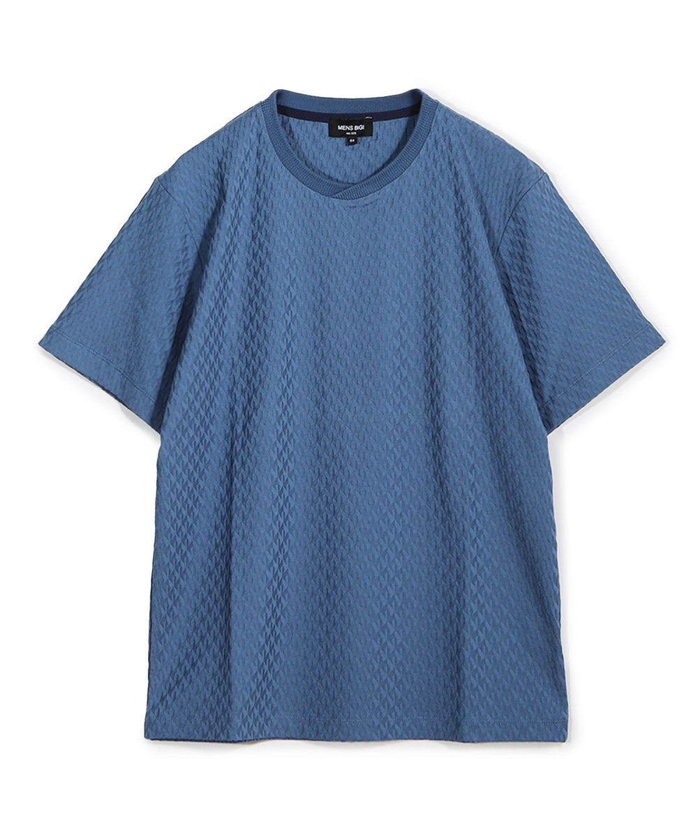 MEN'S BIGI シルケット加工 変形千鳥柄リンクスTEE ブルー