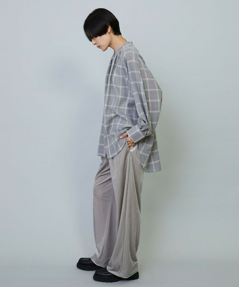 MOGA ウールビエラチェックブラウス グレー