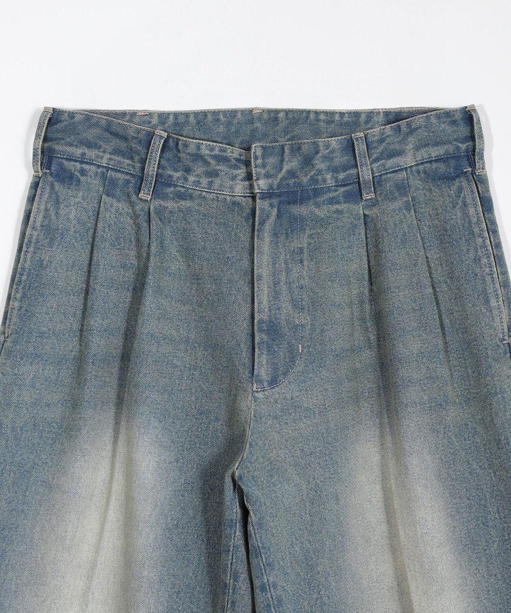 MEN'S BIGI セミワイドデニムタックパンツ ブルー