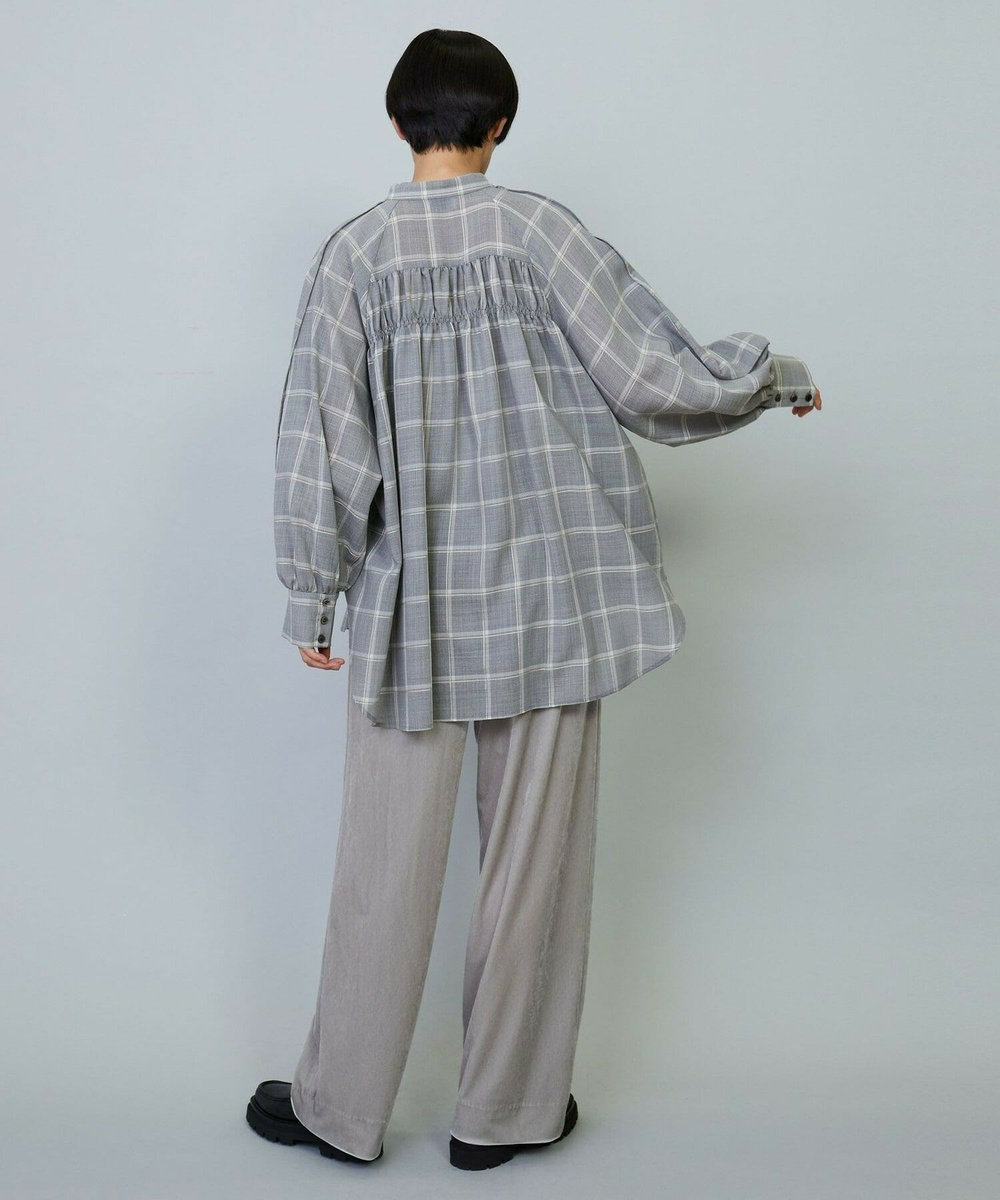 MOGA ウールビエラチェックブラウス グレー