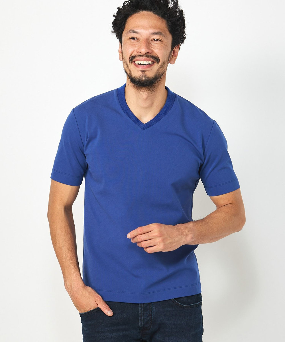 MEN'S BIGI 【ACTIVE TAILOR】シルケットスムースVネックTシャツ ブルー