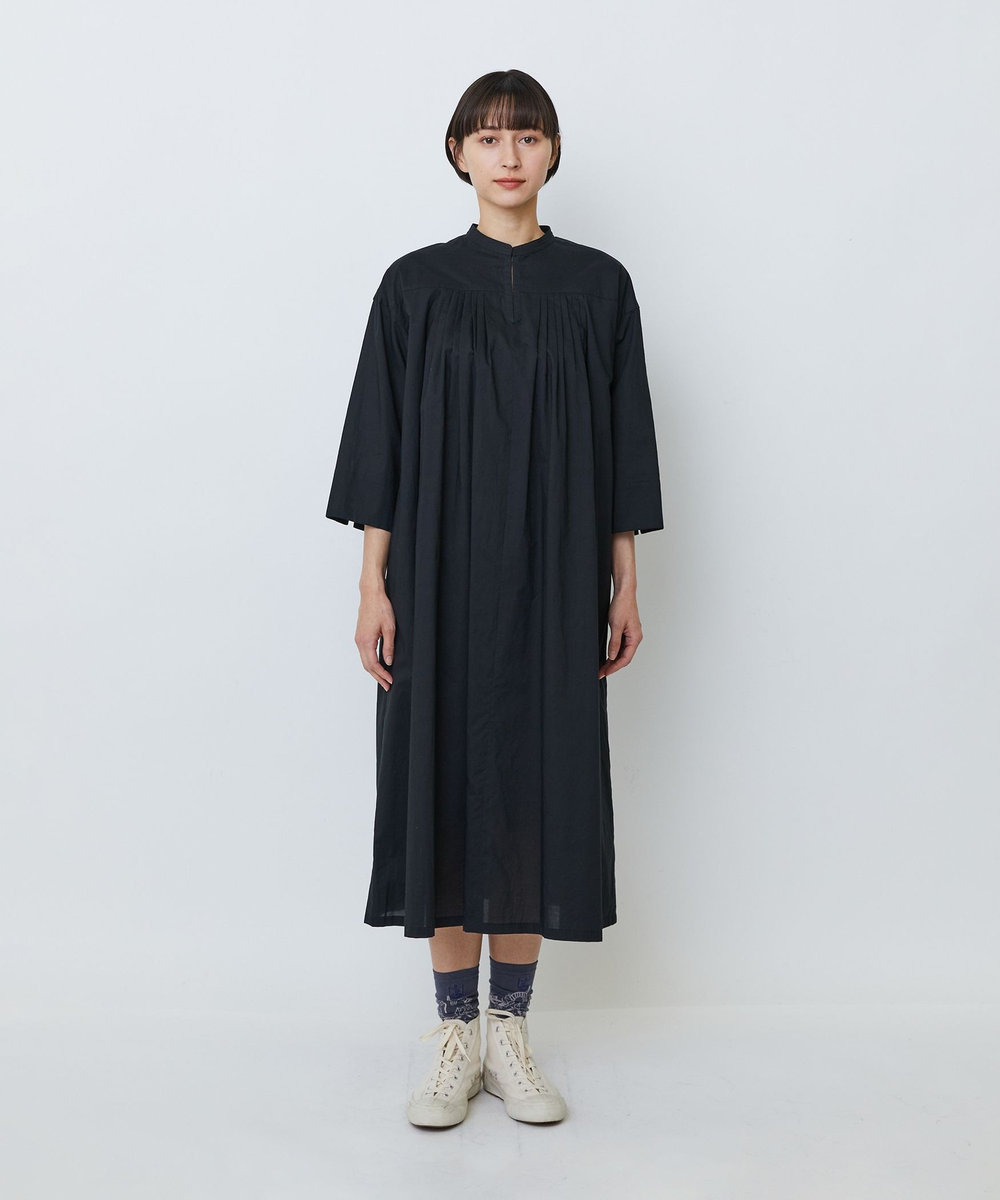 LOISIR オーガニックコットンローンスタンドカラーワンピース ブラック