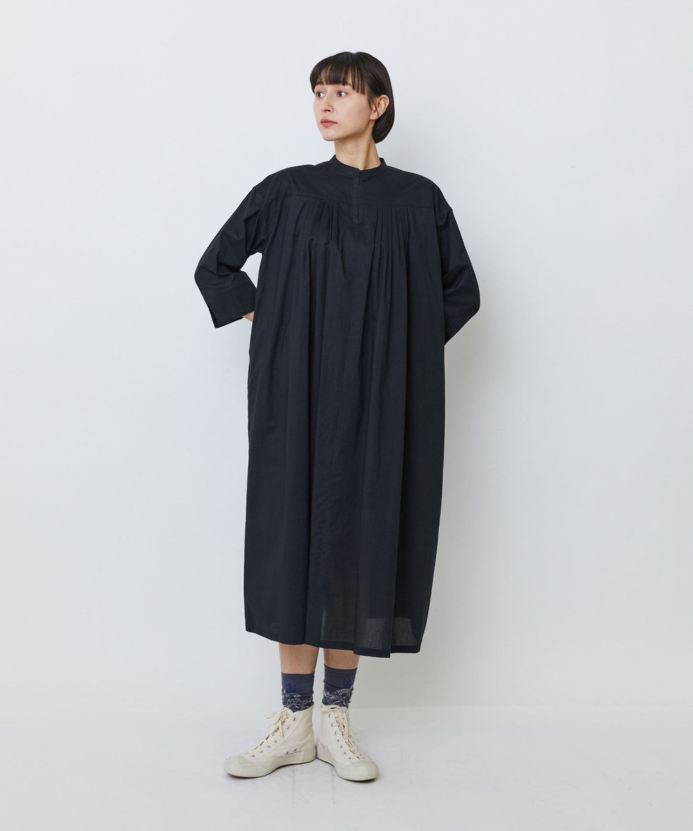 LOISIR オーガニックコットンローンスタンドカラーワンピース ブラック