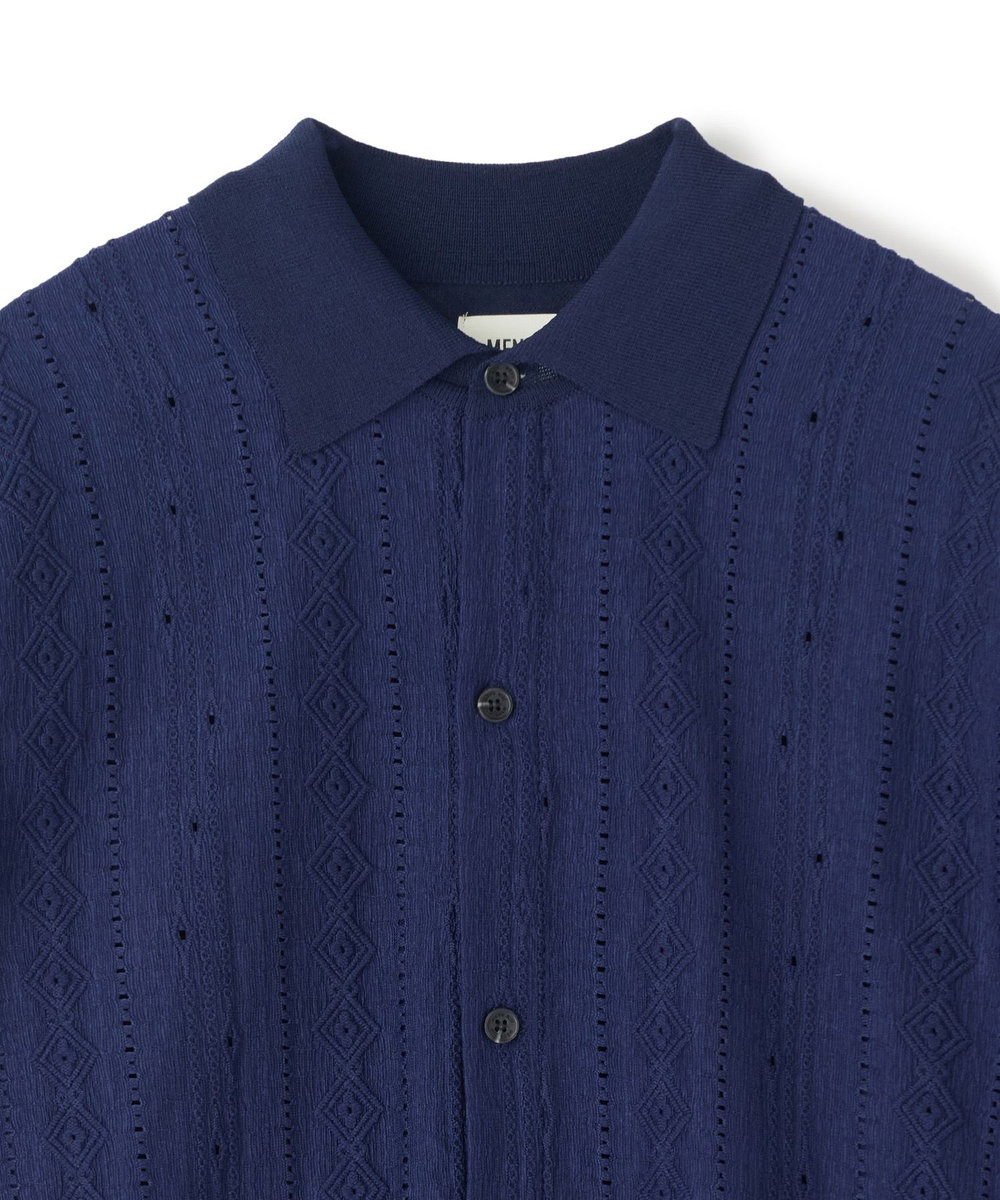 MEN'S BIGI トリコットジャカード 冷感七分袖サマーニット ネイビー