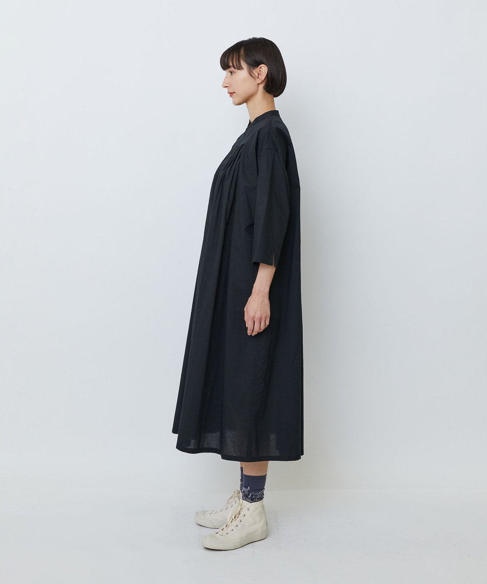 LOISIR オーガニックコットンローンスタンドカラーワンピース ブラック
