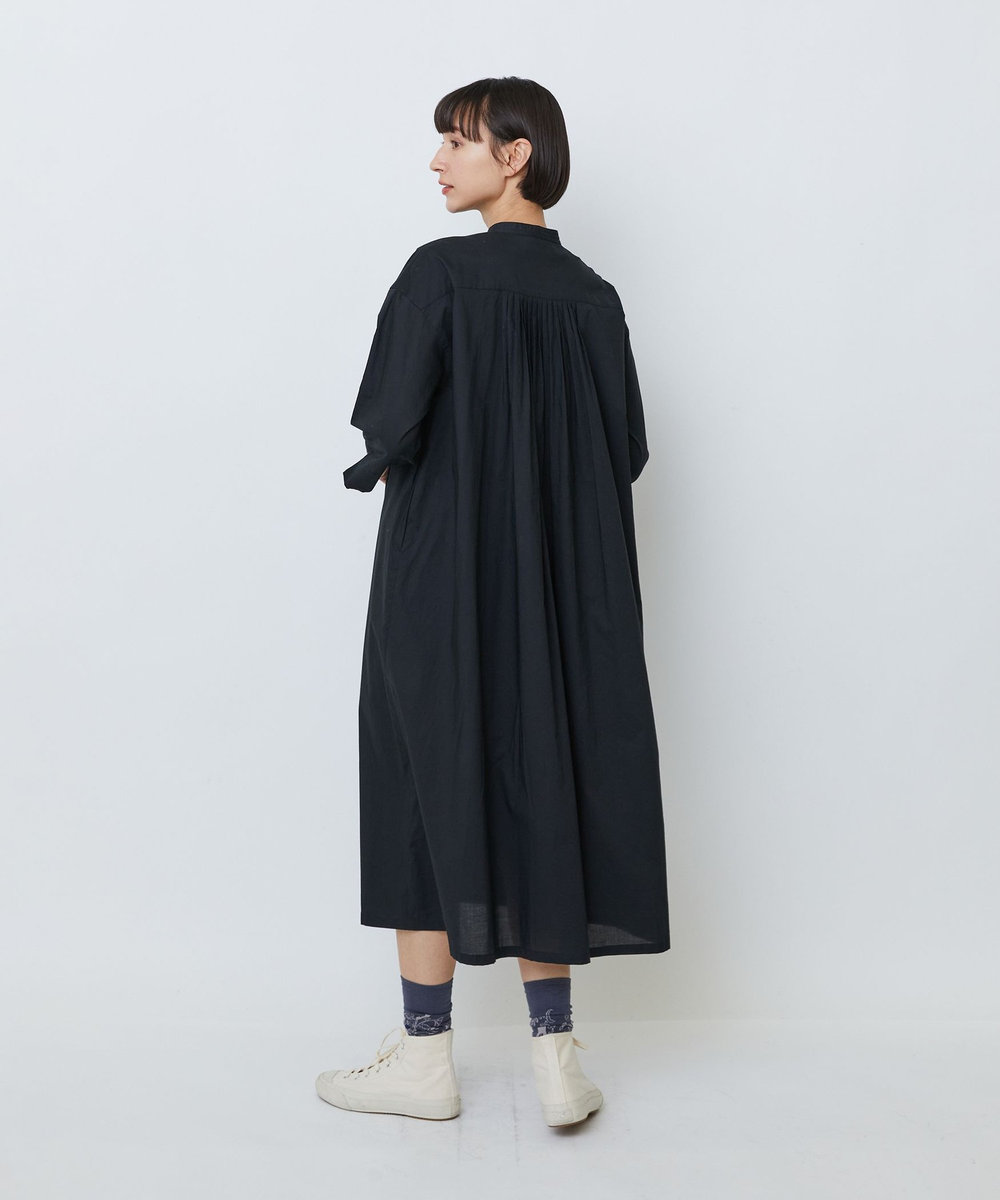 LOISIR オーガニックコットンローンスタンドカラーワンピース ブラック