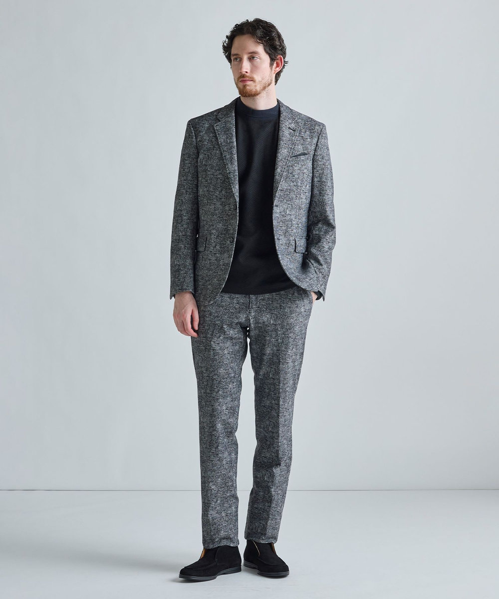 MEN'S BIGI ヒートパフォーマー ツイードプリント ストレッチパンツ［保温/ハイパワー2wayストレッチ］ ブラック