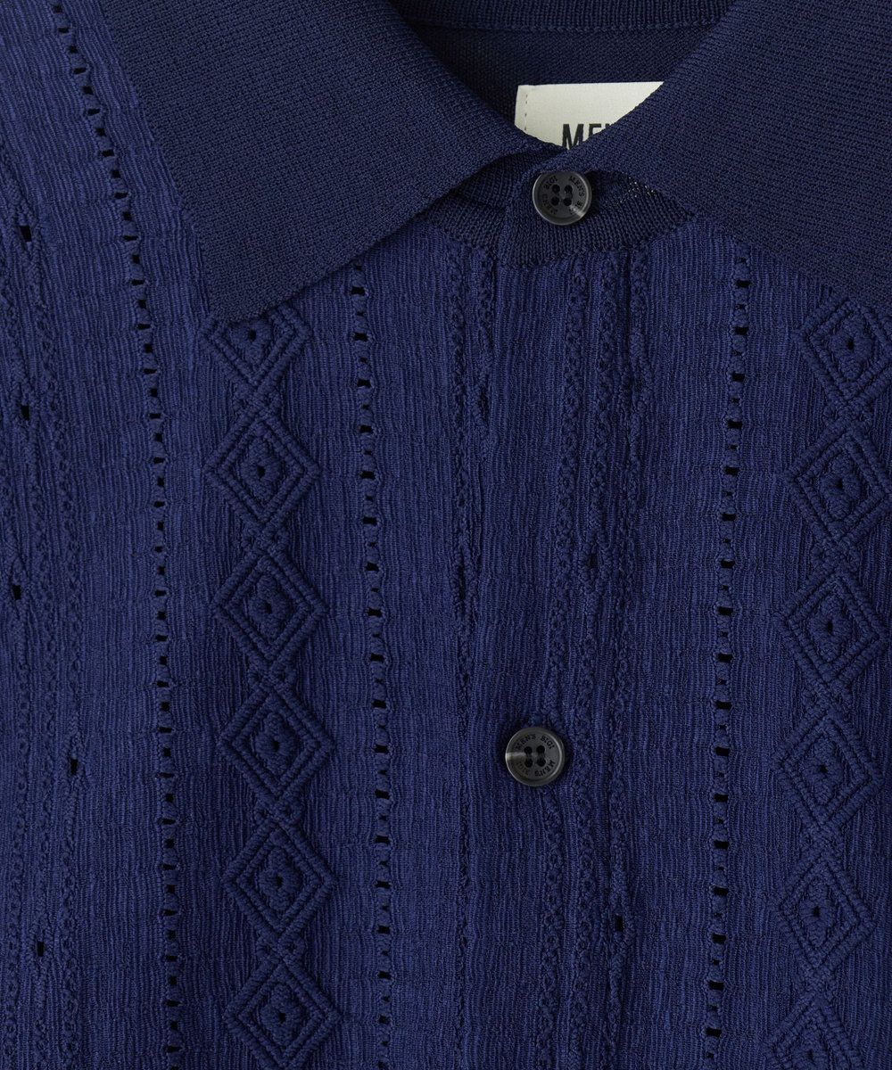 MEN'S BIGI トリコットジャカード 冷感七分袖サマーニット ネイビー