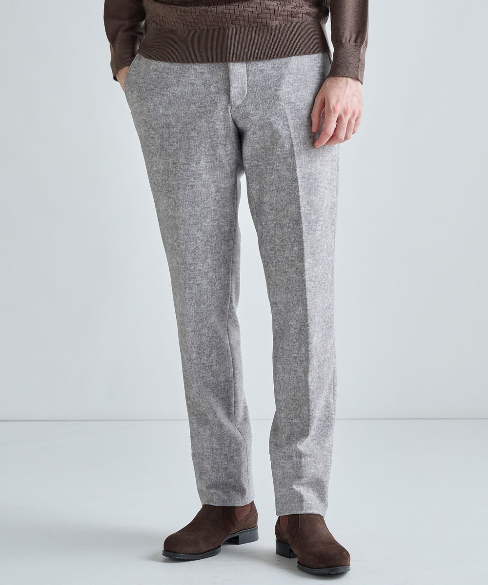 MEN'S BIGI ヒートパフォーマー ツイードプリント ストレッチパンツ［保温/ハイパワー2wayストレッチ］ ライトグレー