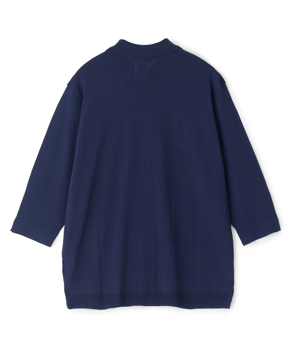 MEN'S BIGI トリコットジャカード 冷感七分袖サマーニット ネイビー