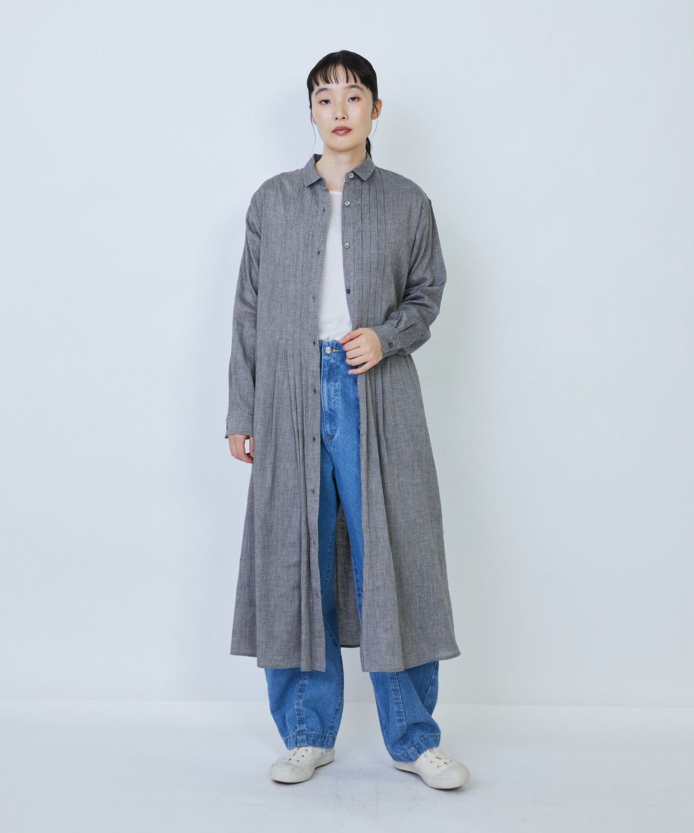 LOISIR リネンコットンヤクローンシャツワンピース グレー