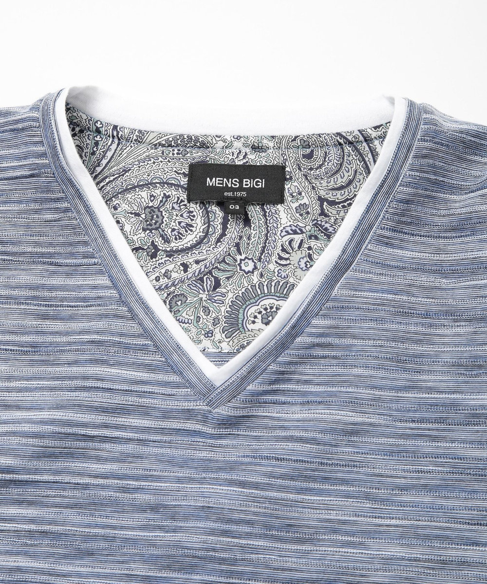 MEN'S BIGI 吸水速乾(ABS加工)スラブタックVネックカットソー ネイビー