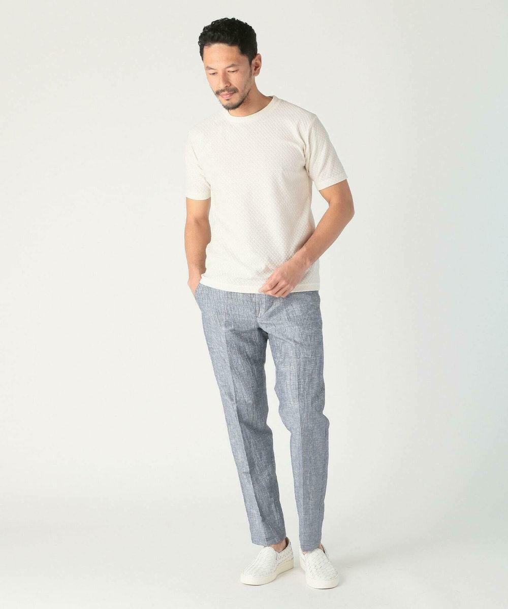 MEN'S BIGI コットンリネン楊柳サッカースラックスパンツ ネイビー