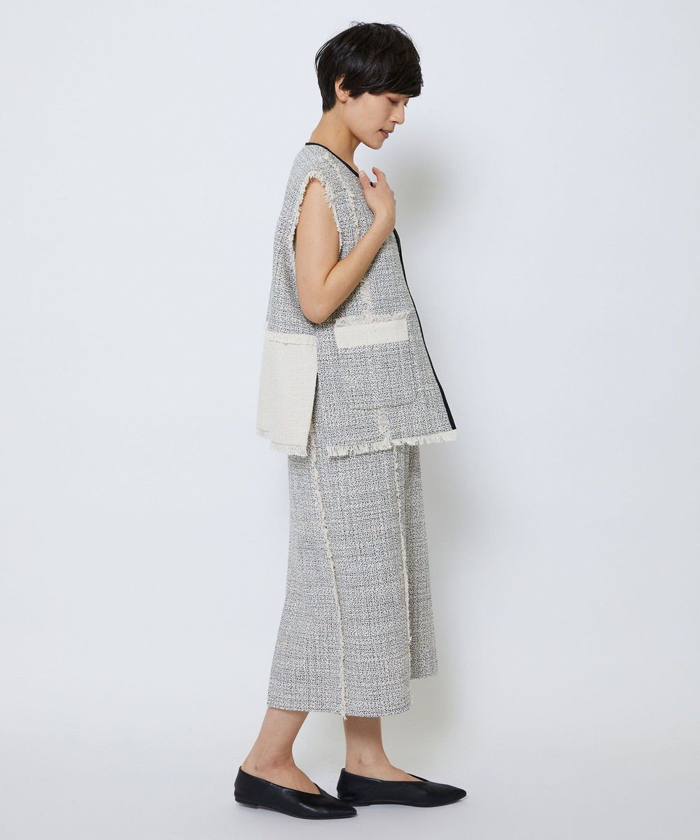 MOGA Collection MOGA Collection スパンコールツイードジップアップジレ ホワイト×ブラック