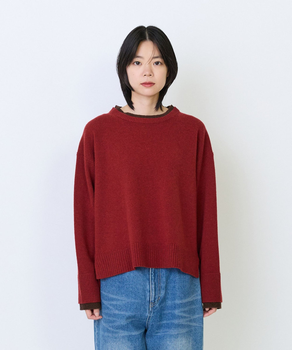 LOISIR ウール天竺配色プルオーバー レッド