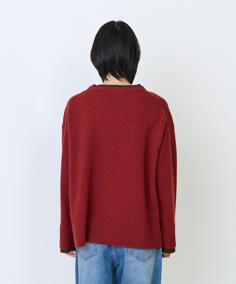 LOISIR ウール天竺配色プルオーバー レッド