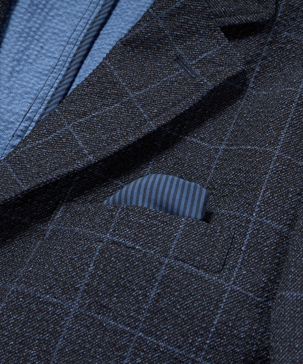 MEN'S BIGI 【ACTIVE TAILOR】3Dサッカープリントテーラードジャケット<セットアップ対応> ネイビー