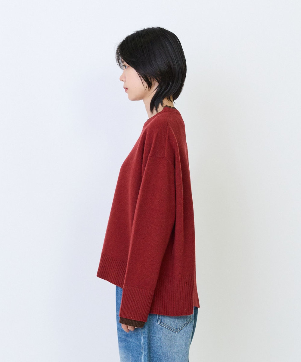 LOISIR ウール天竺配色プルオーバー レッド