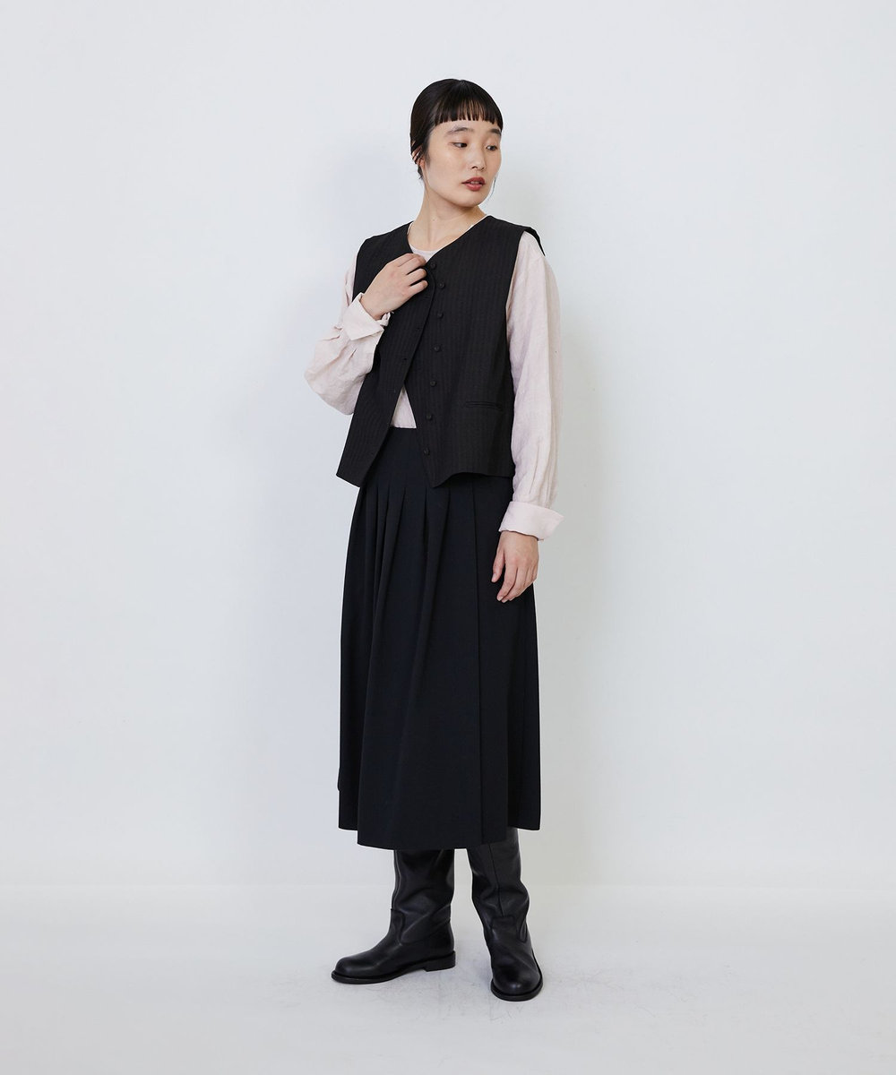 LOISIR ウールリネンヘリンボーンベスト チャコールグレー