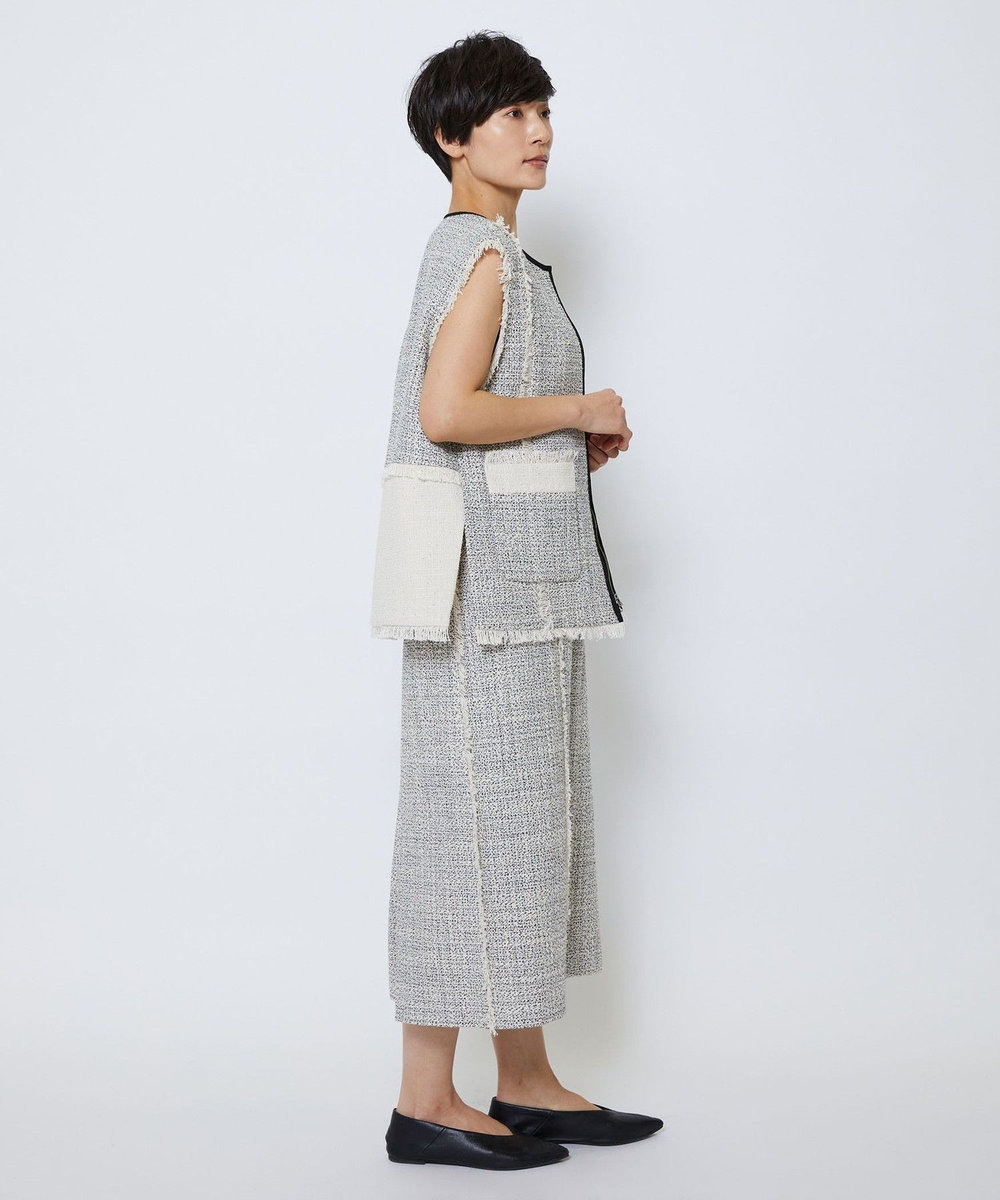 MOGA Collection MOGA Collection スパンコールツイードジップアップジレ ホワイト×ブラック