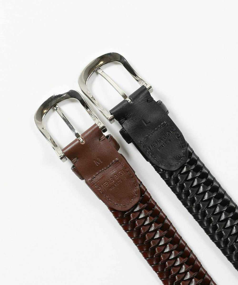 MEN'S BIGI 【DOMODOSSOLA】レザーメッシュプレーンベルト ブラック