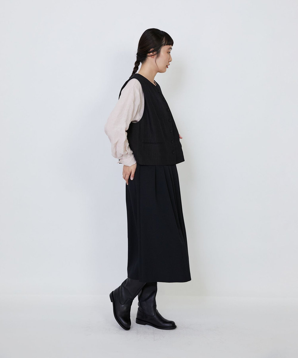 LOISIR ウールリネンヘリンボーンベスト チャコールグレー